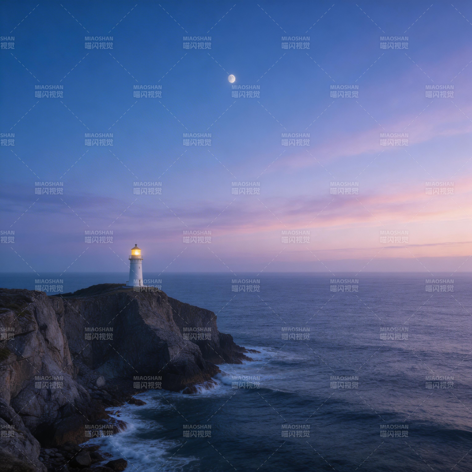 灯塔月夜海景图片