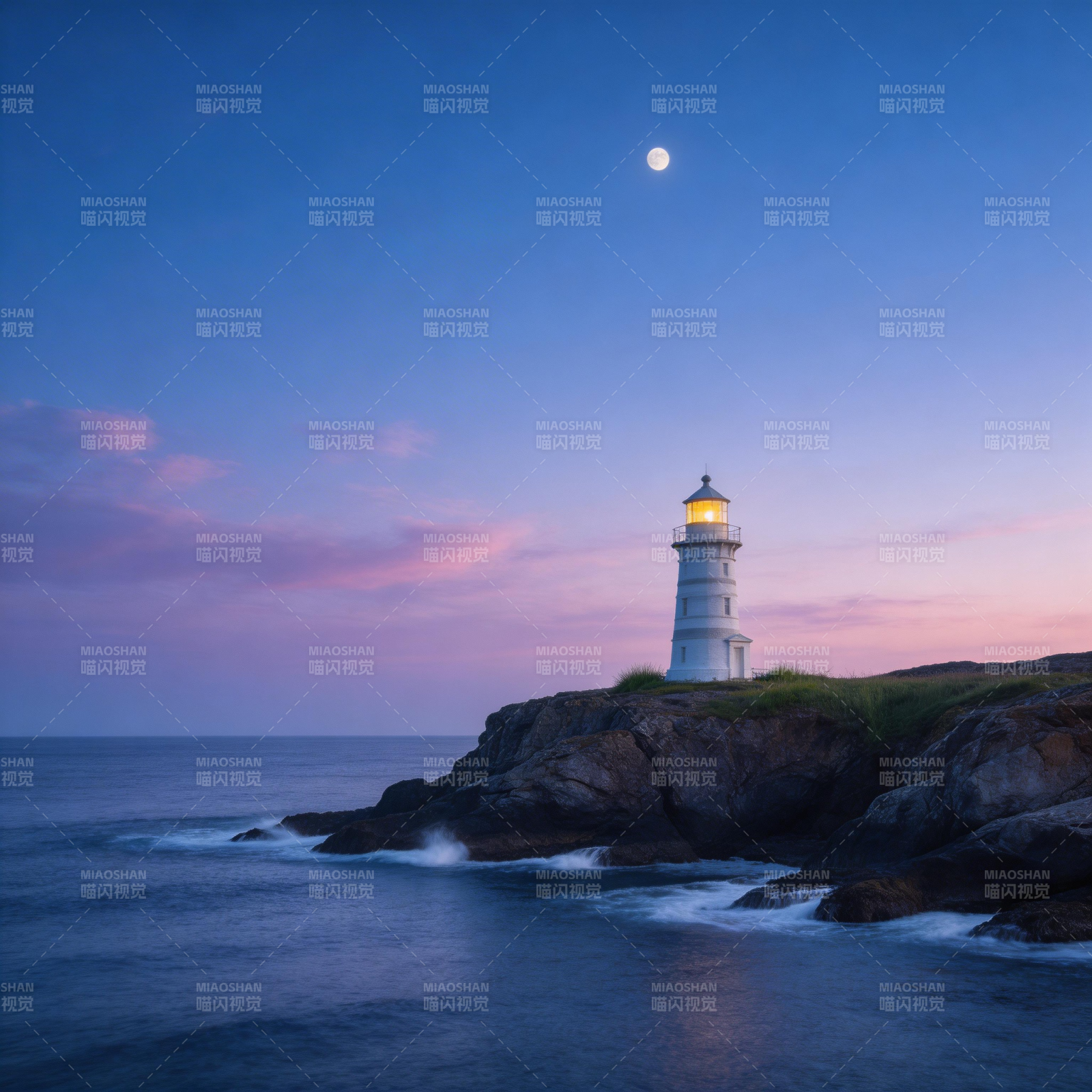 月夜灯塔静海图片