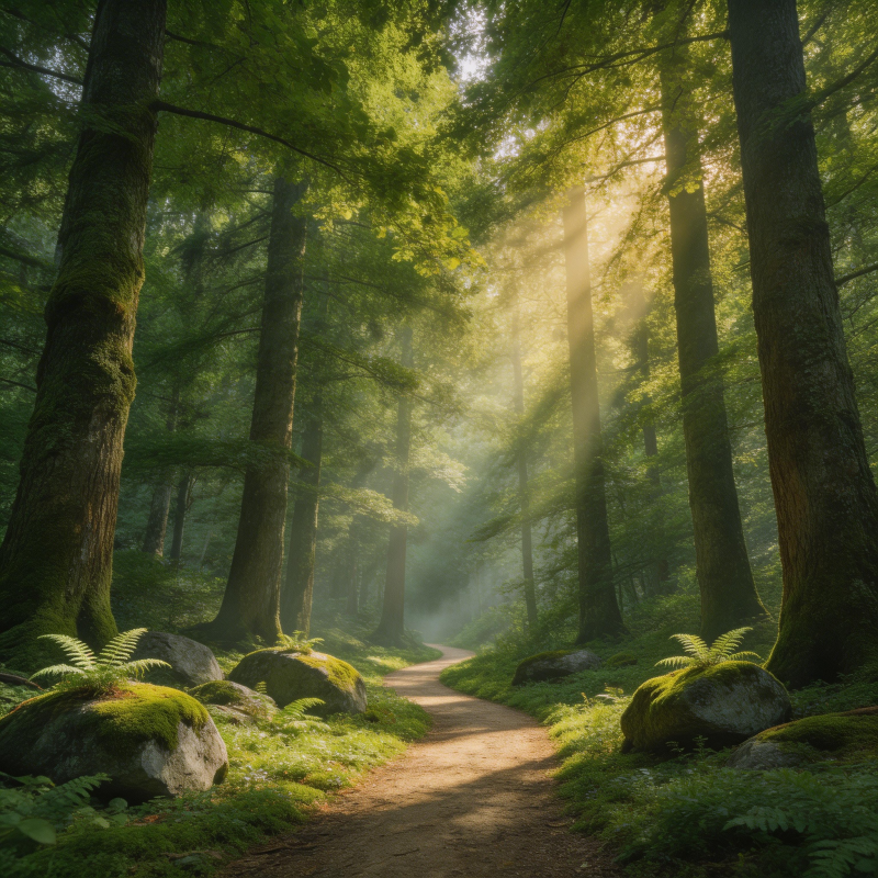 晨光林径图片