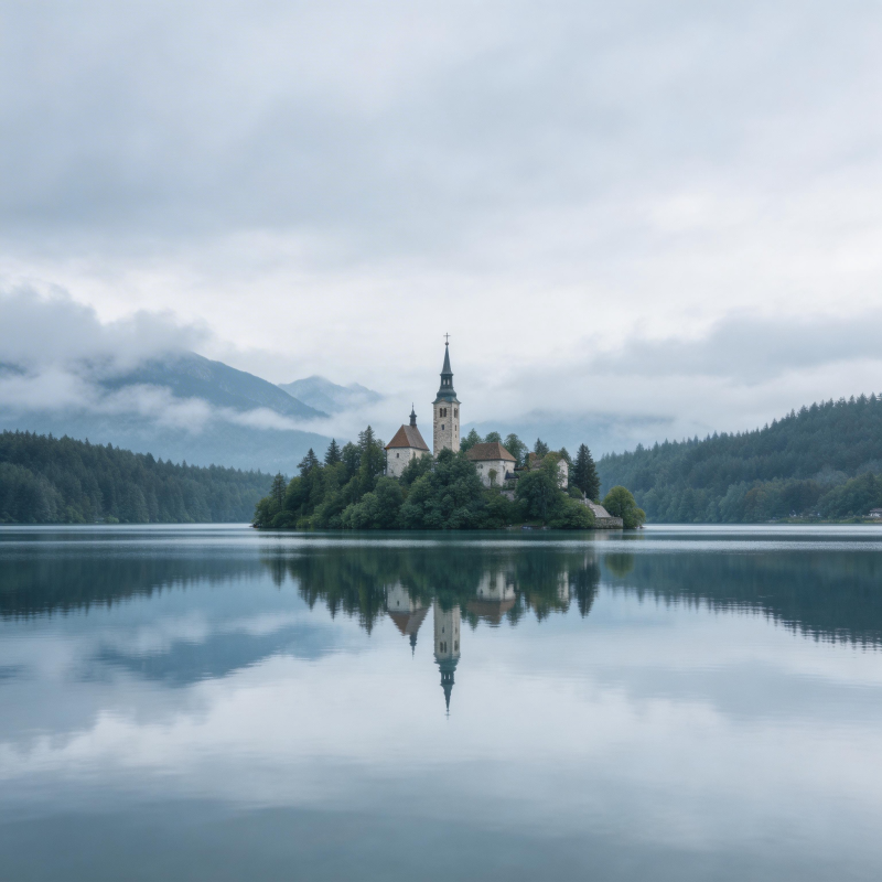 湖心教堂倒影图片