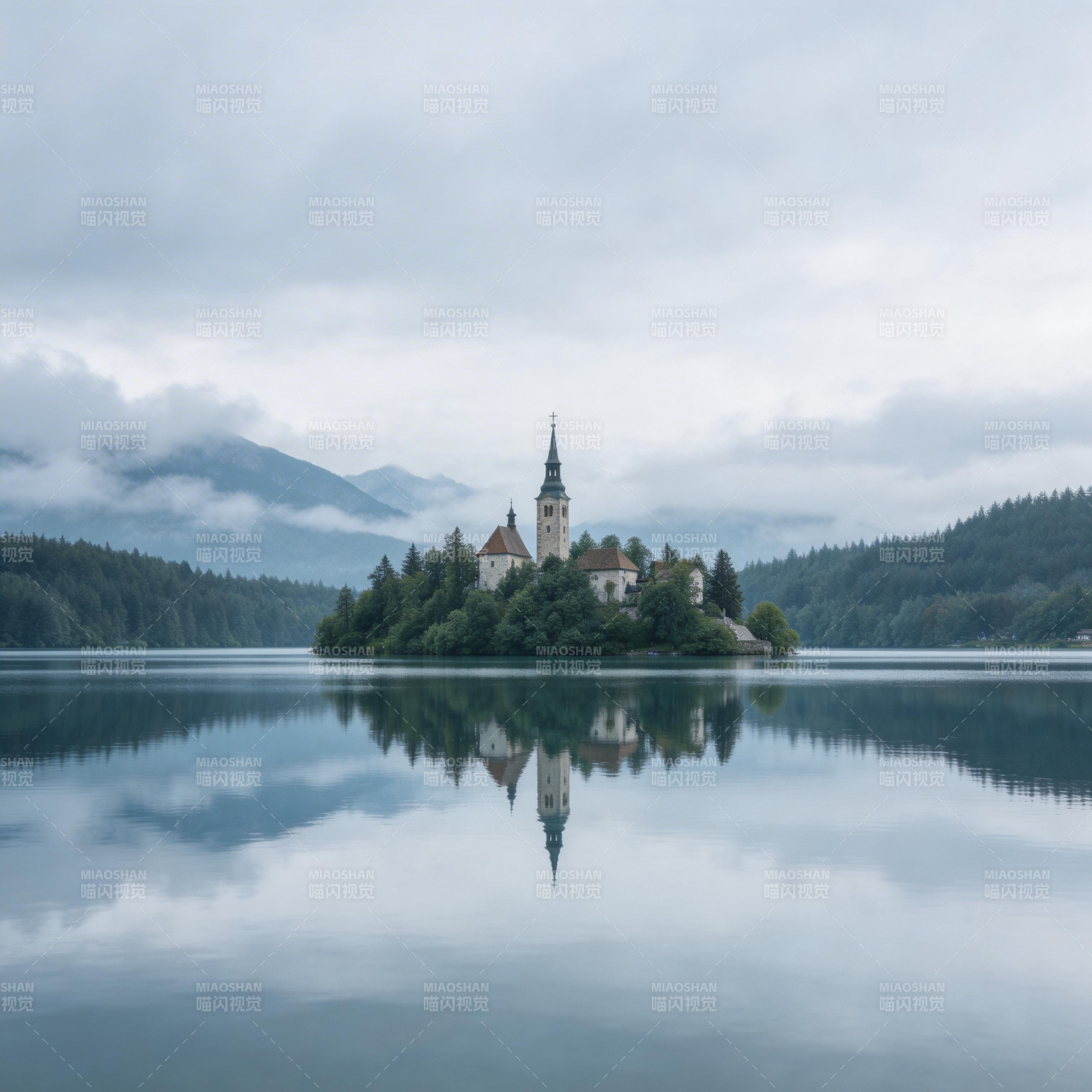 湖心教堂倒影图片