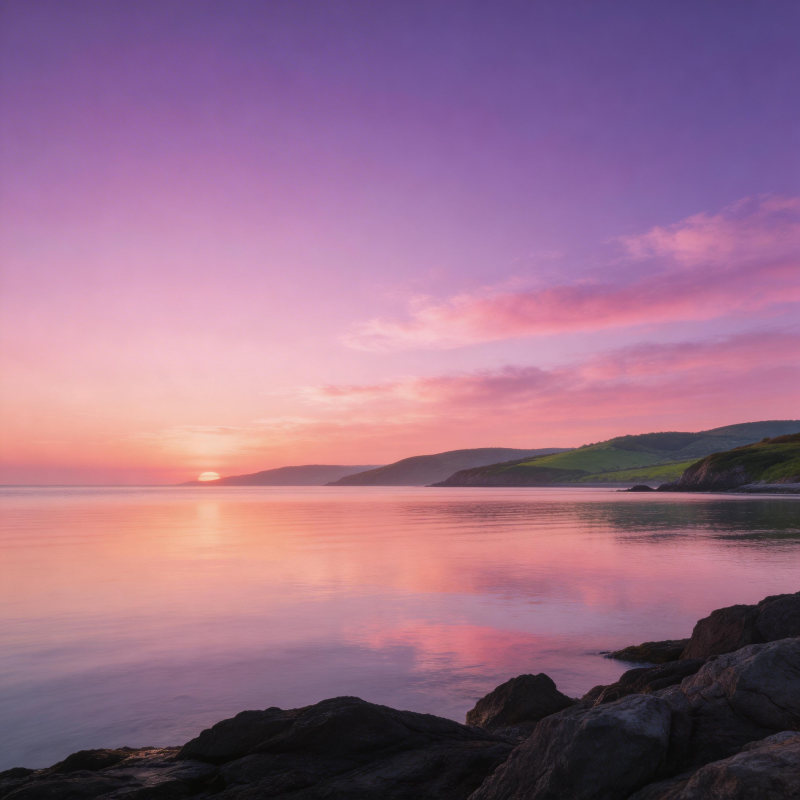 紫霞映湖岸图片