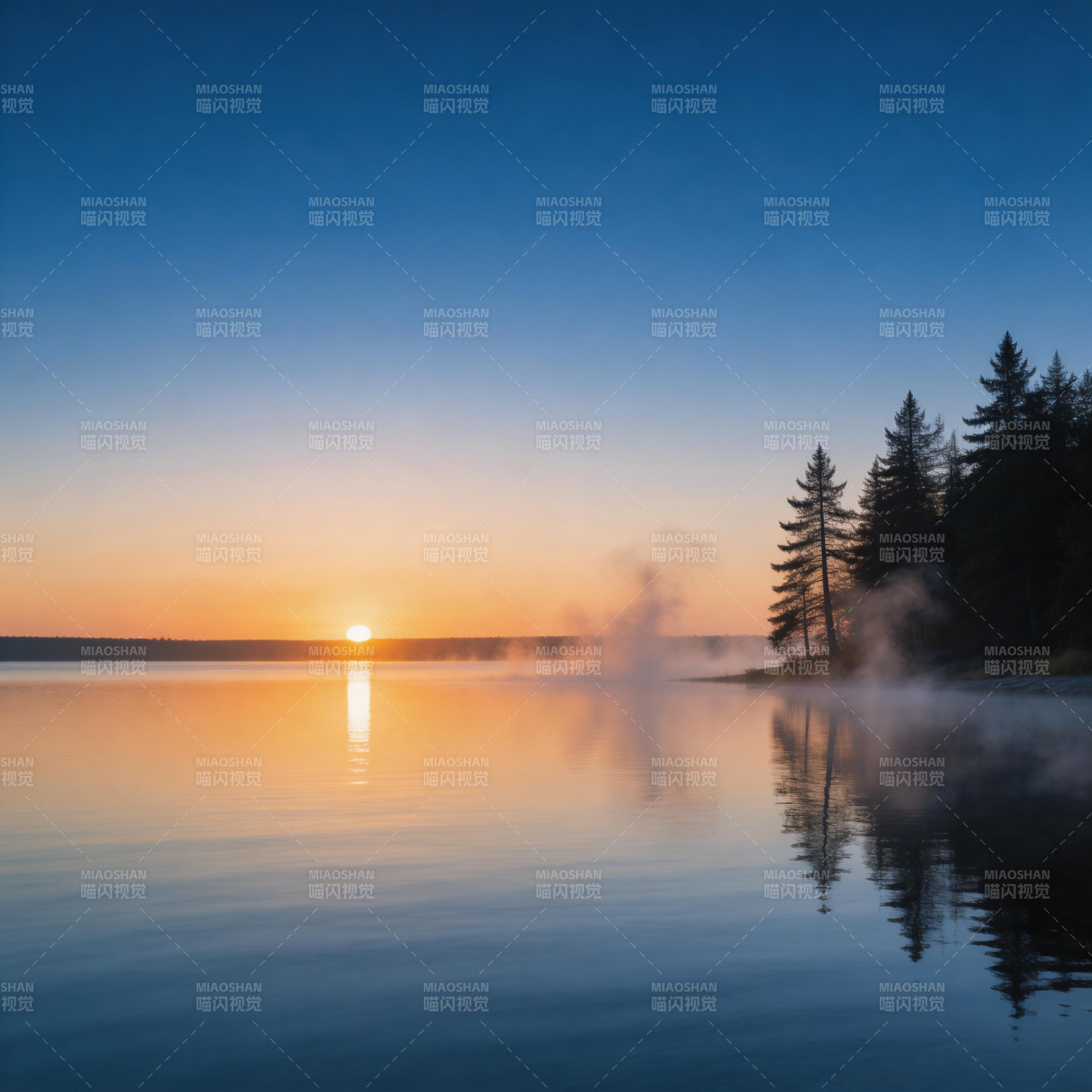 湖畔晨曦静谧美图片