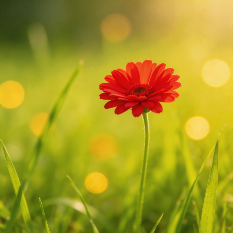 红花绿草映阳光图片