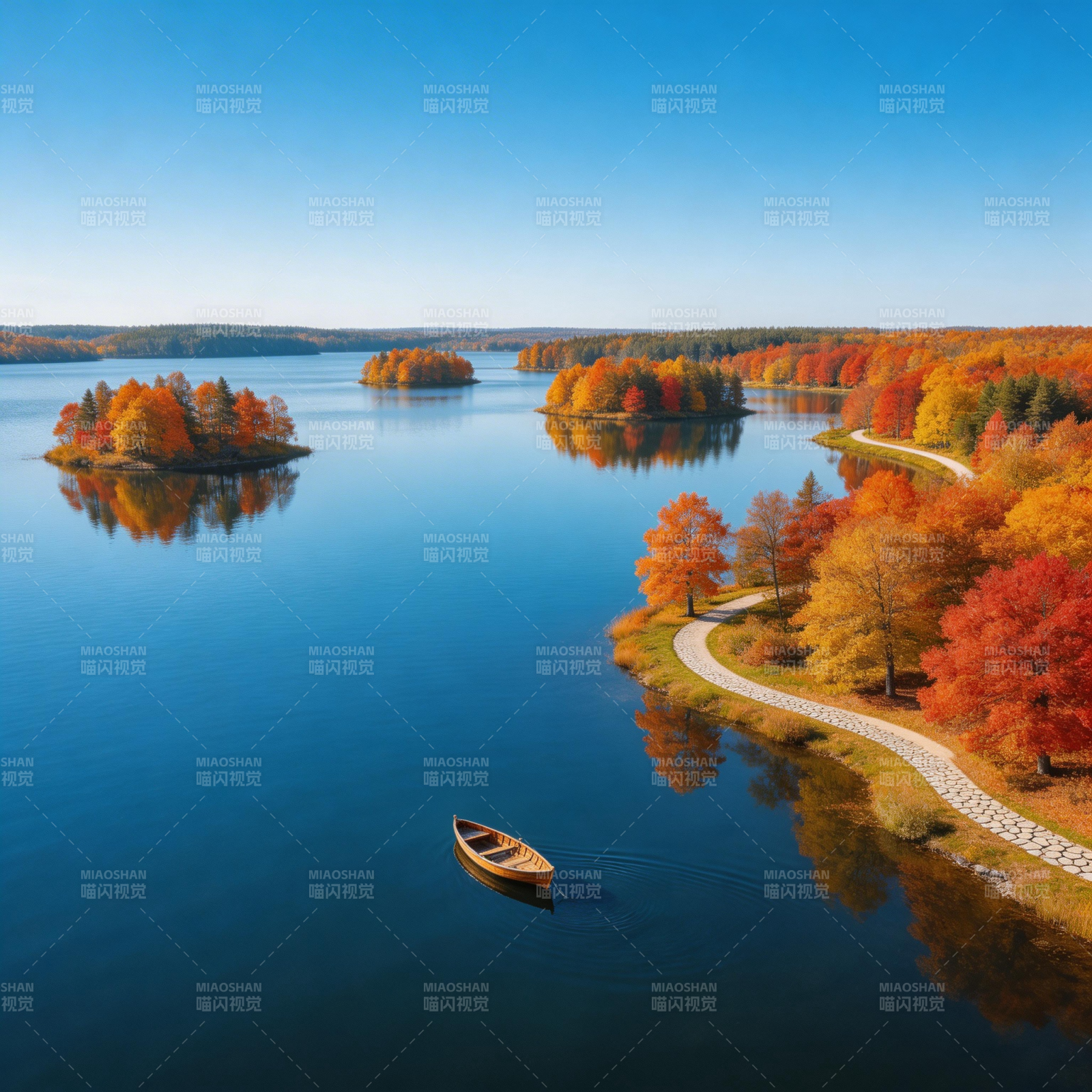 秋湖独舟静图片