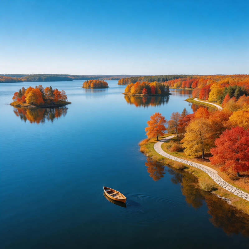 秋湖独舟静图片