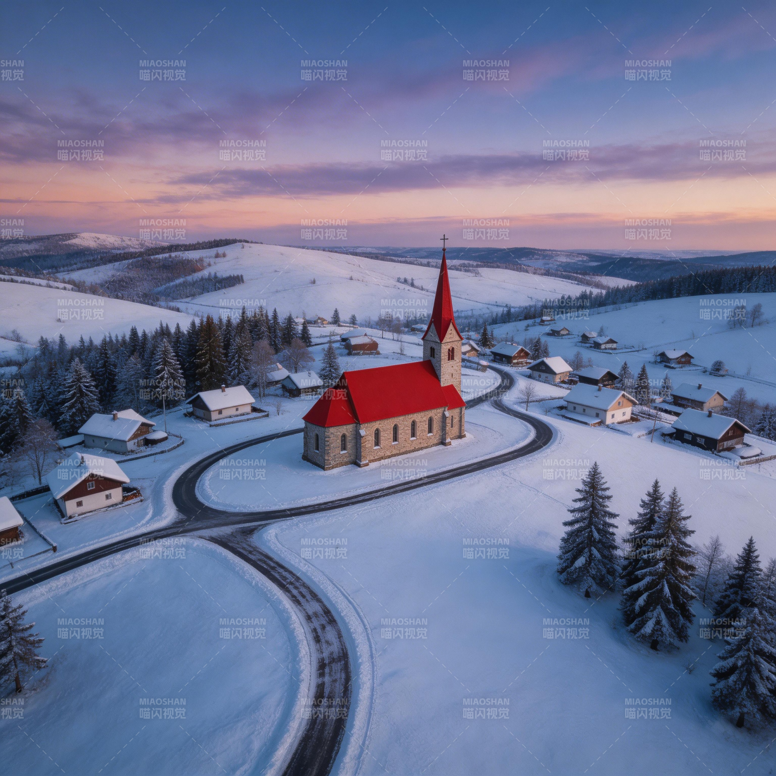 雪乡教堂晨曦图片