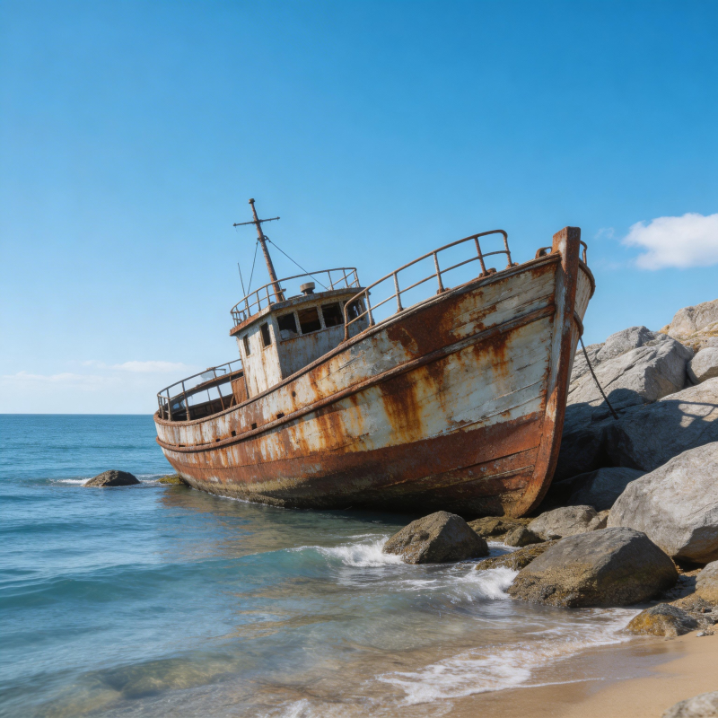 锈船搁浅海岸图片