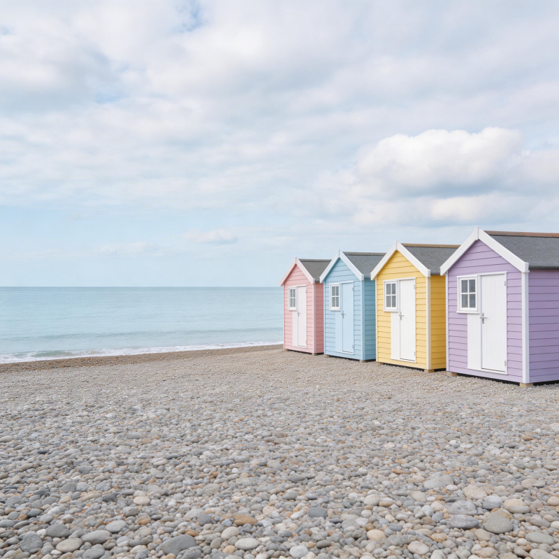 彩色小屋海边静谧图片