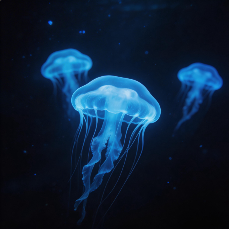 深海蓝光水母图片