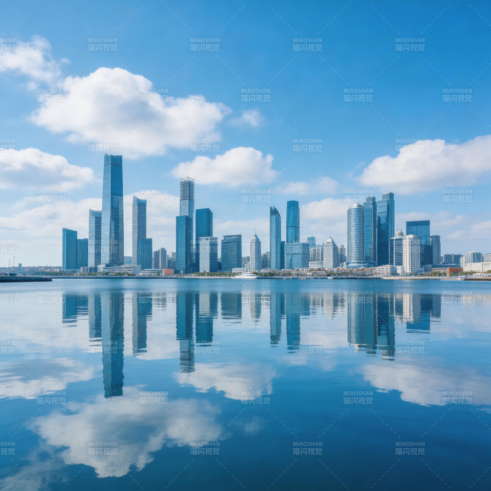 城市天际线倒影图片