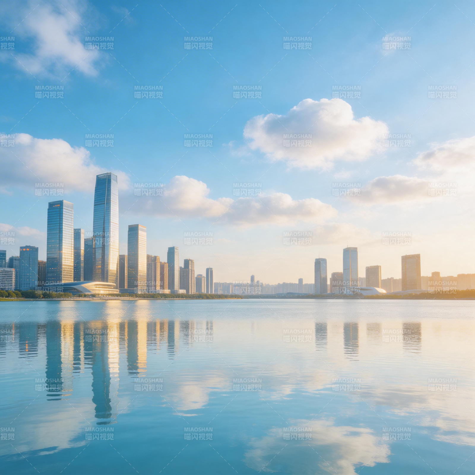 城市天际线倒影图片