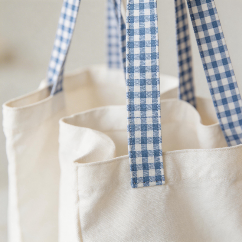 蓝白格子帆布包图片