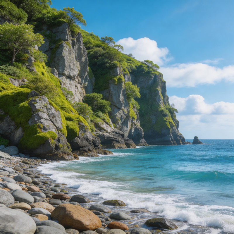 碧海青山石滩图片