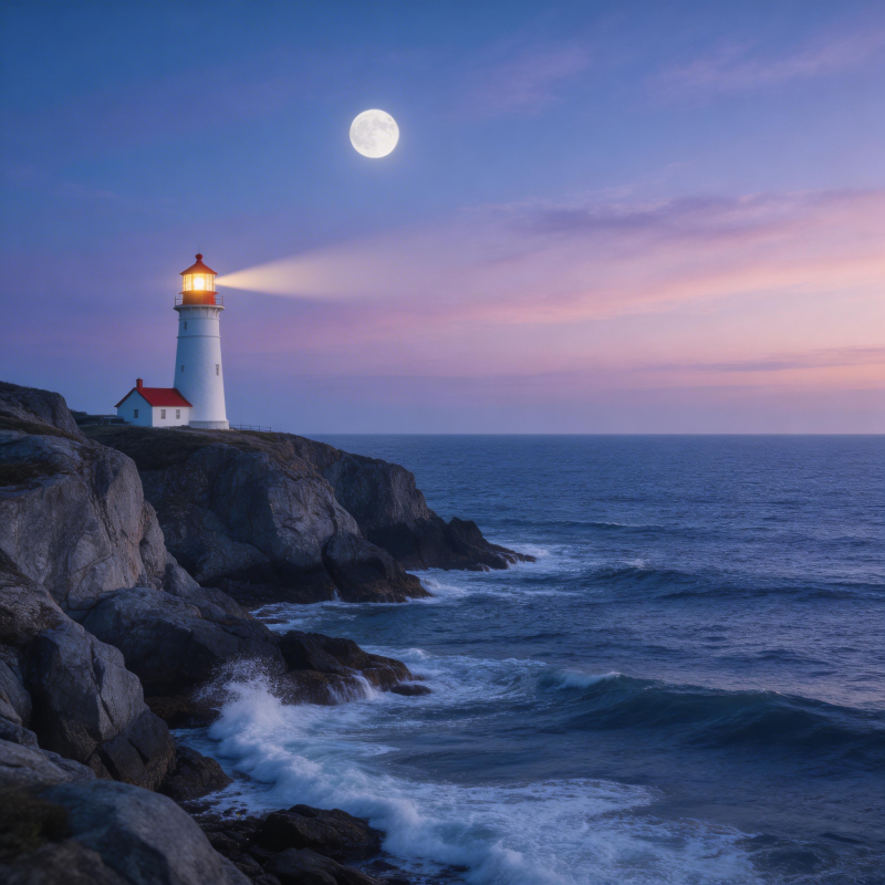 月夜灯塔照海图片