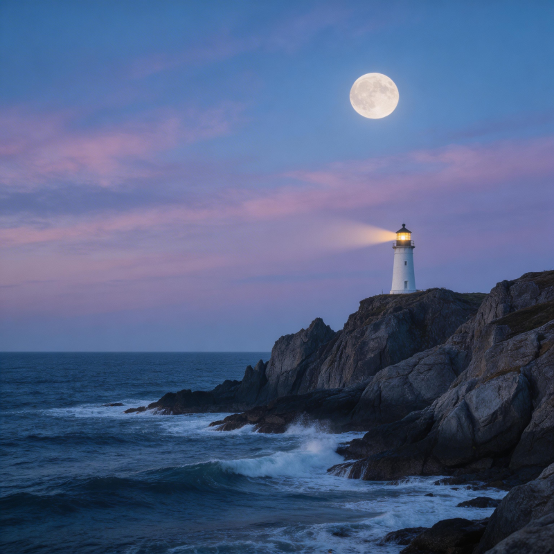 月夜灯塔图片