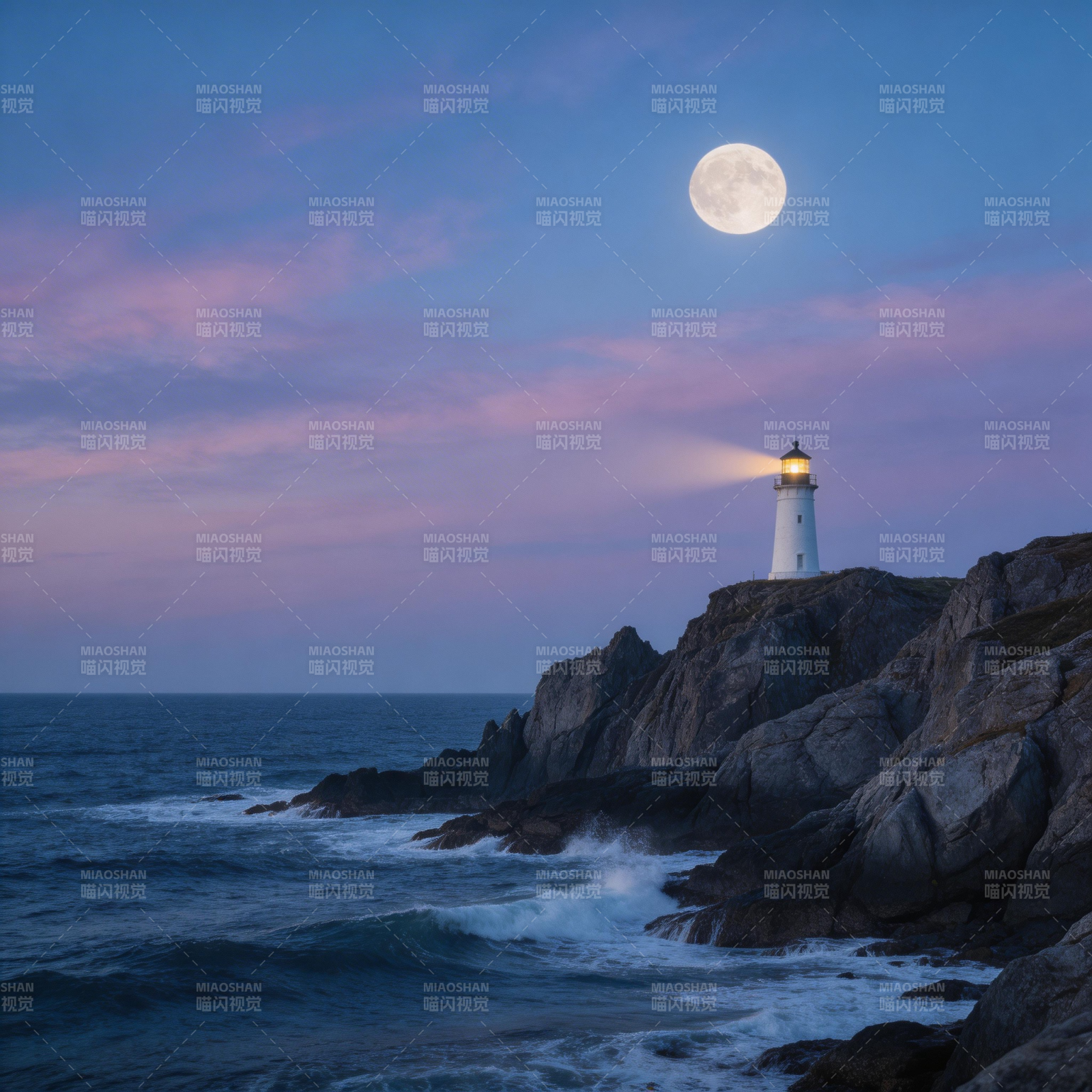 月夜灯塔图片