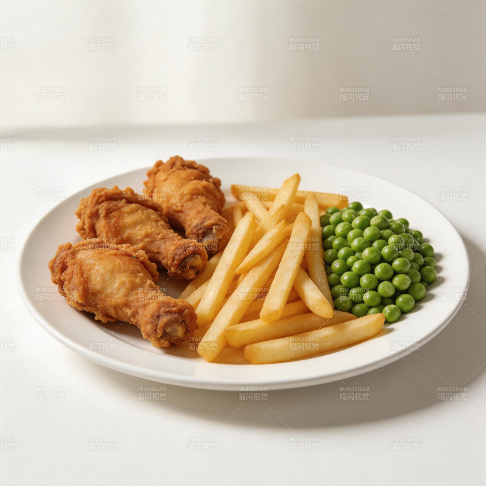 炸鸡薯条配豌豆图片