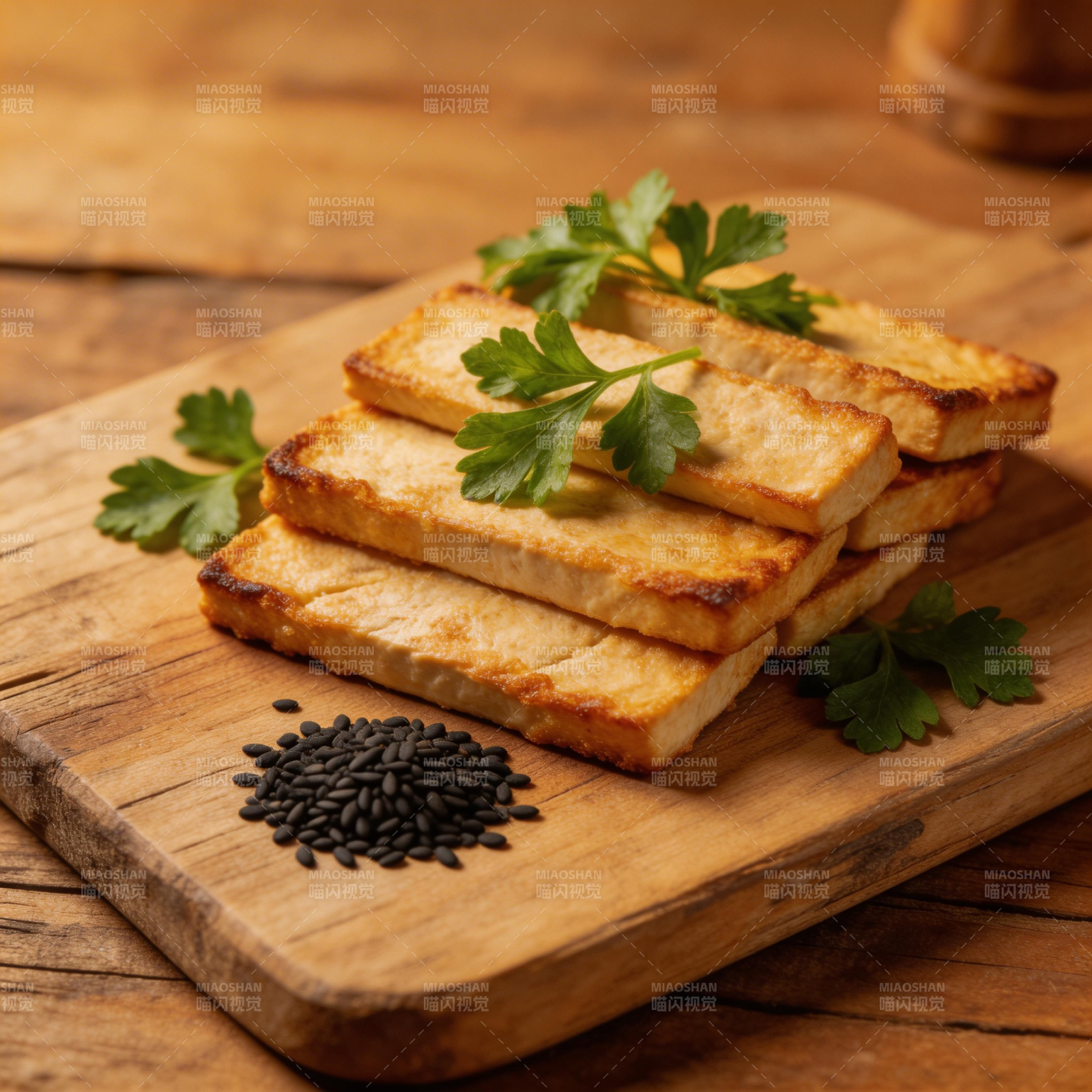 香煎豆腐配香菜图片