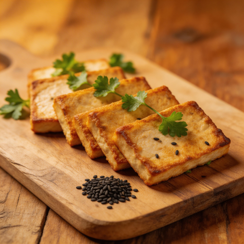 香煎豆腐配香菜图片