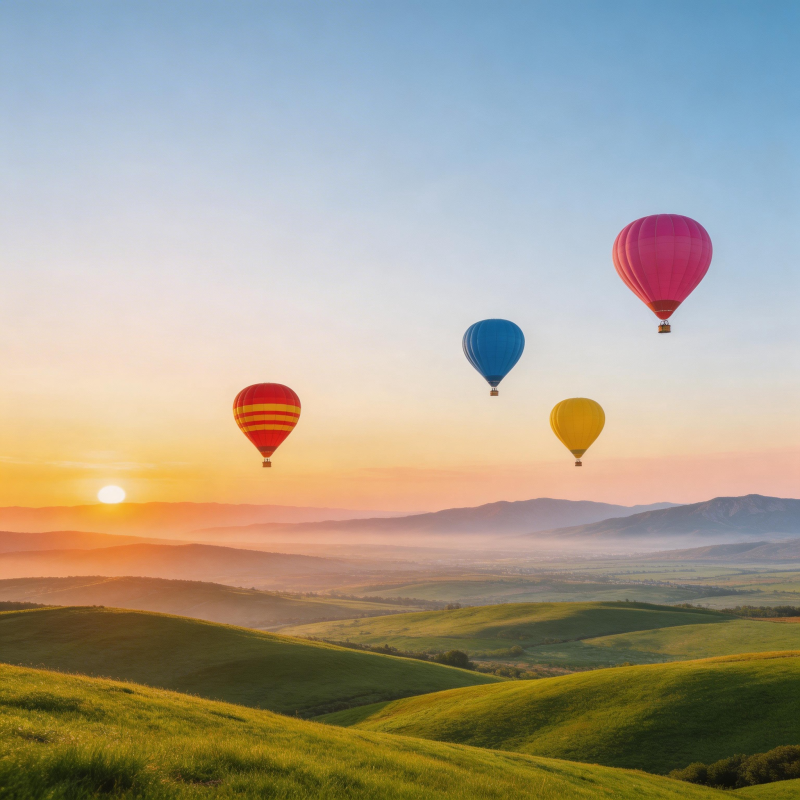 热气球翱翔晨曦图片