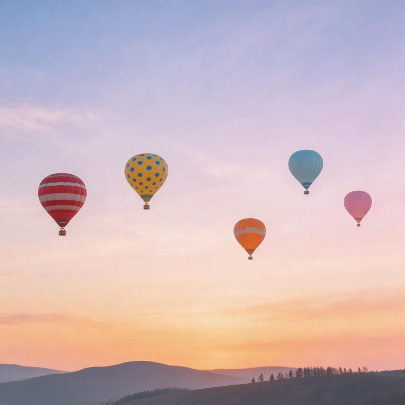 热气球飞越山峦图片