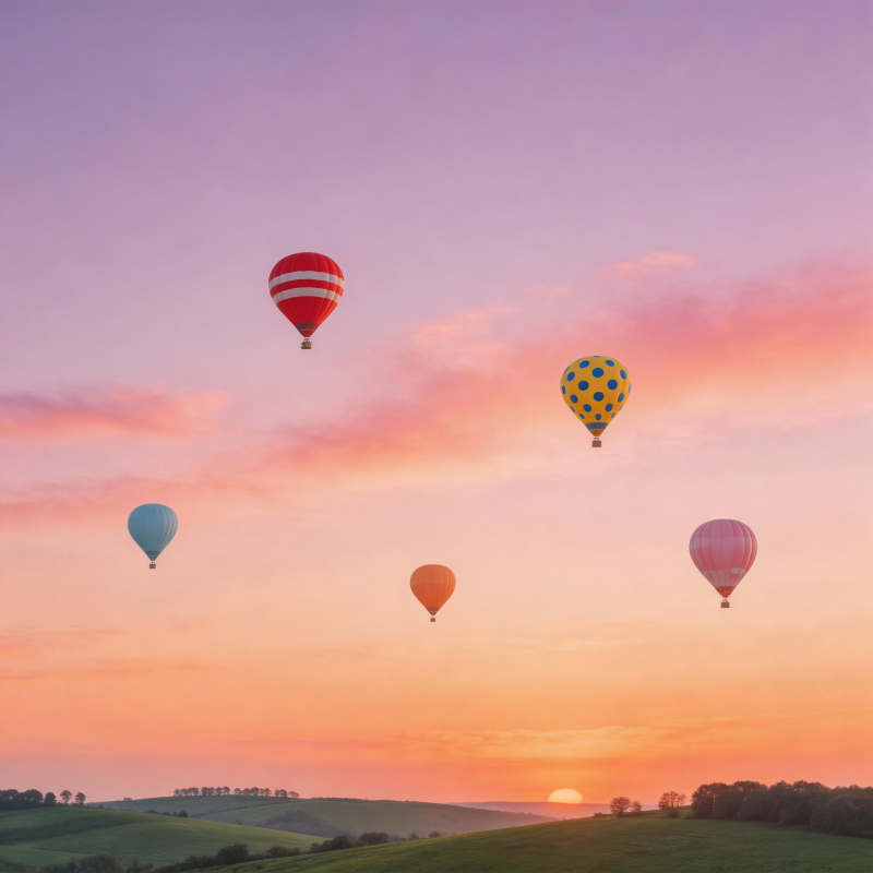 热气球翱翔日出时图片