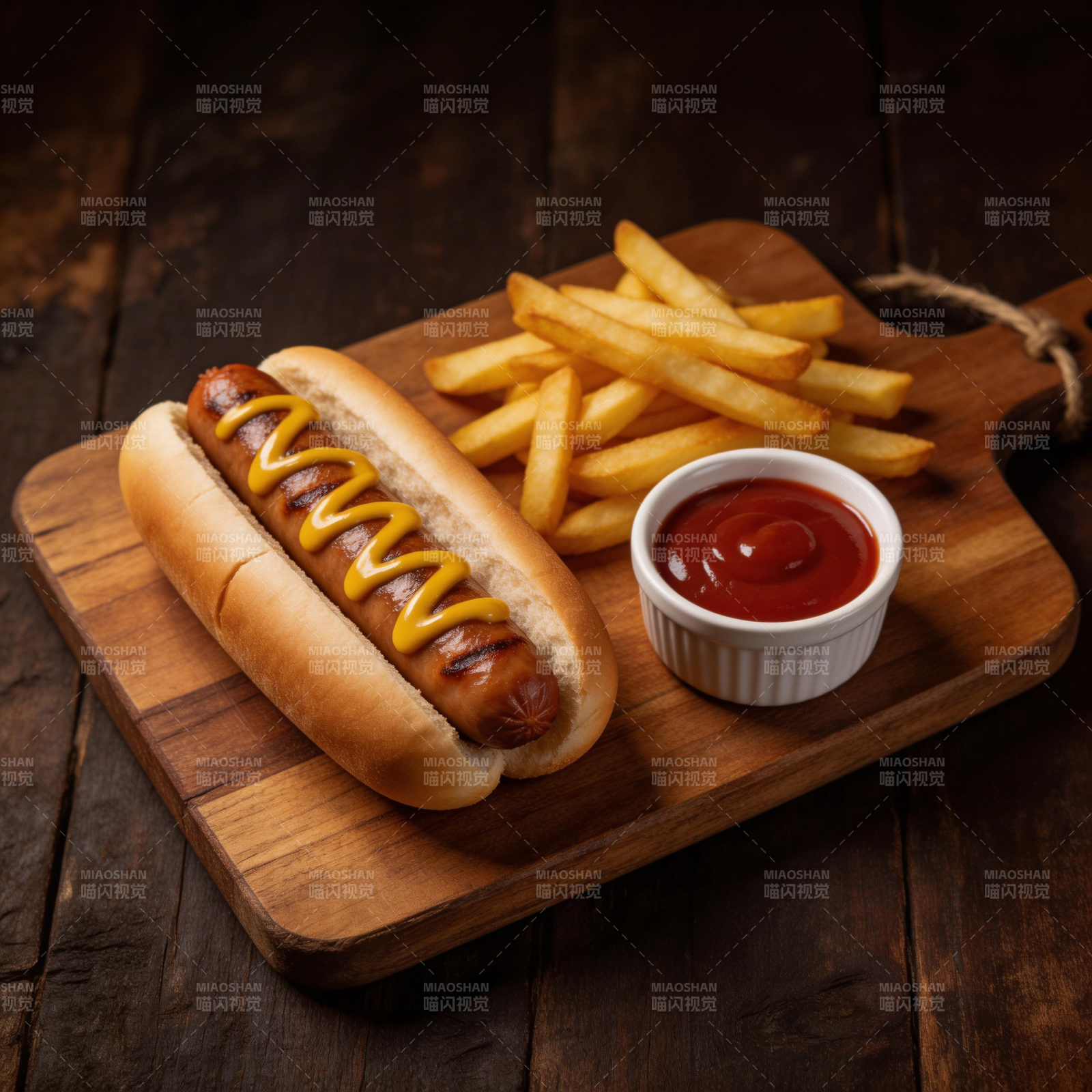 热狗配薯条与番茄酱图片