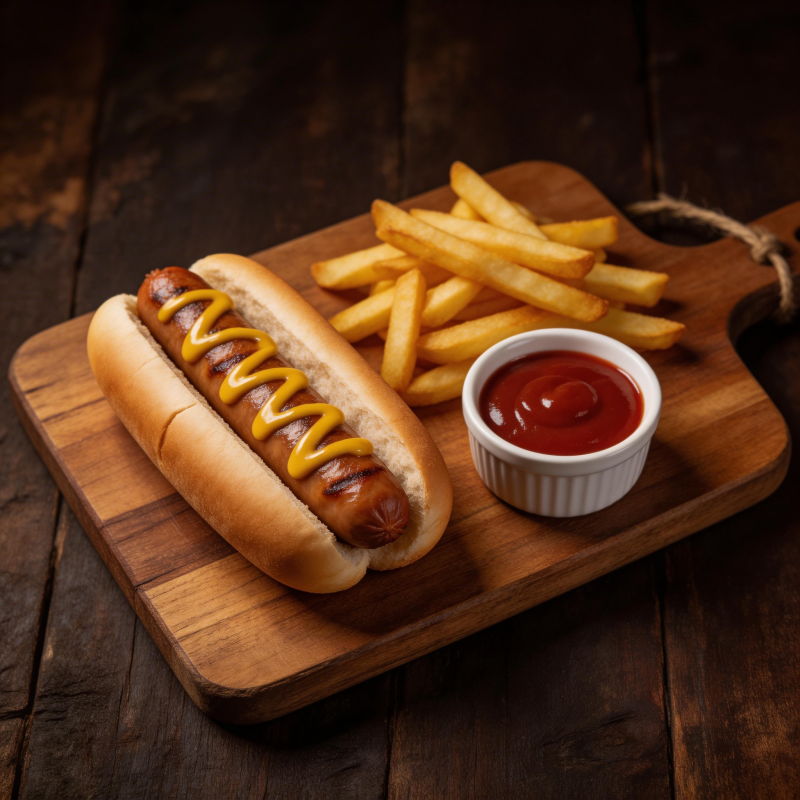 热狗配薯条与番茄酱图片