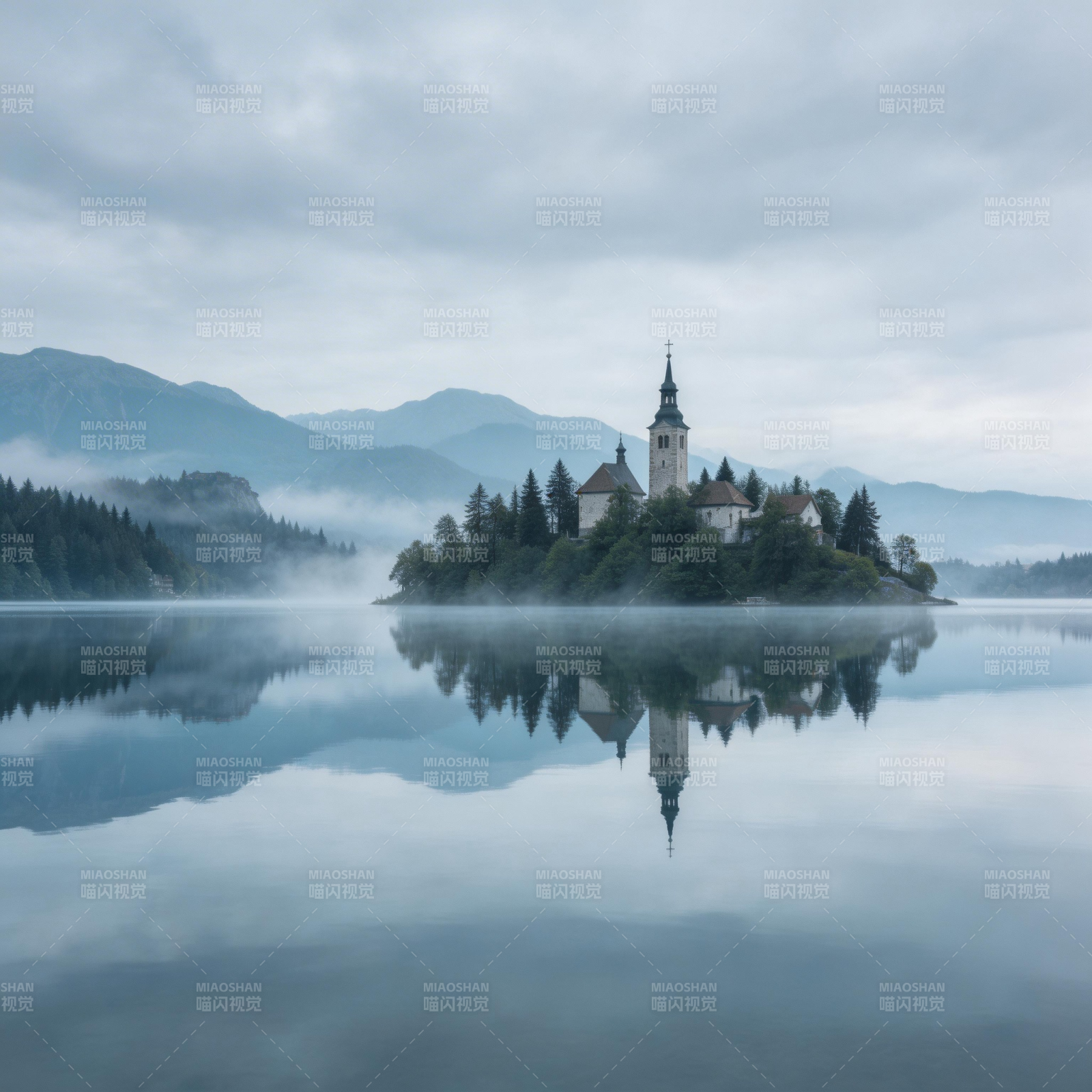 湖心教堂倒影图片