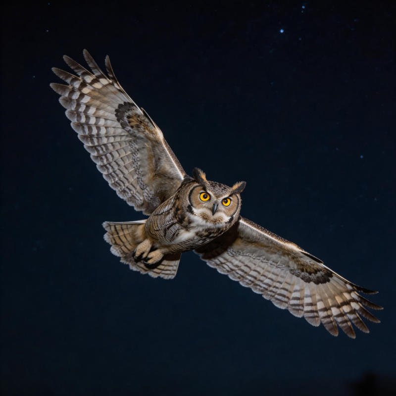 夜空中翱翔的猫头鹰图片