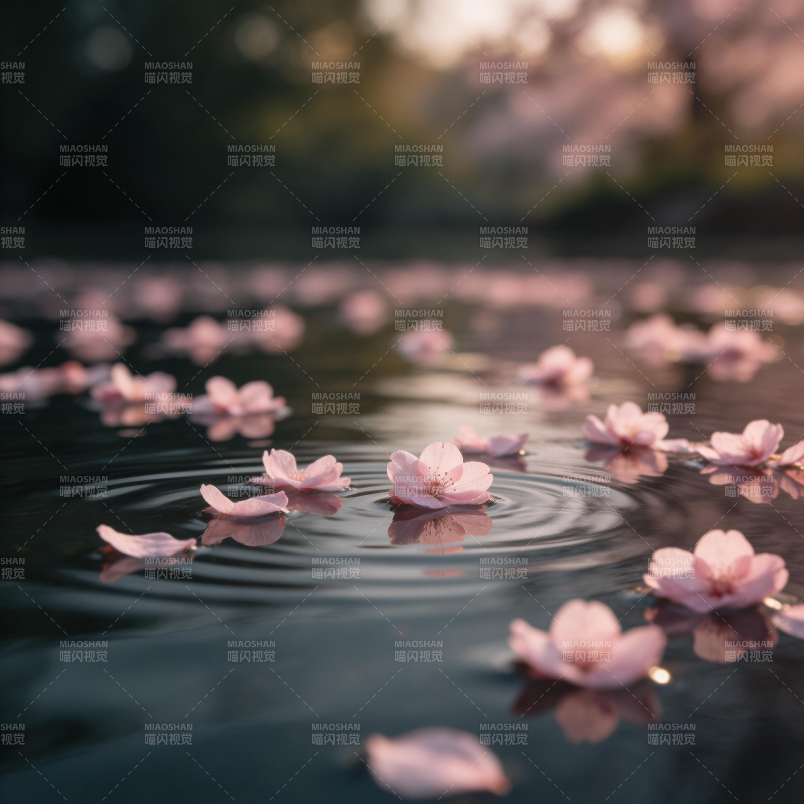 樱花落水涟漪图片