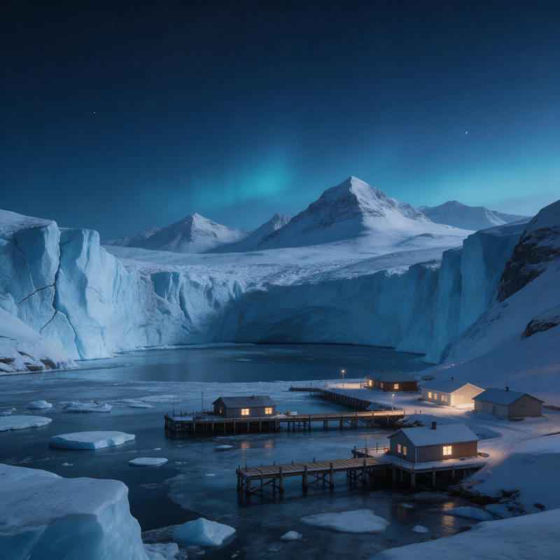 极地夜景 冰川小镇图片