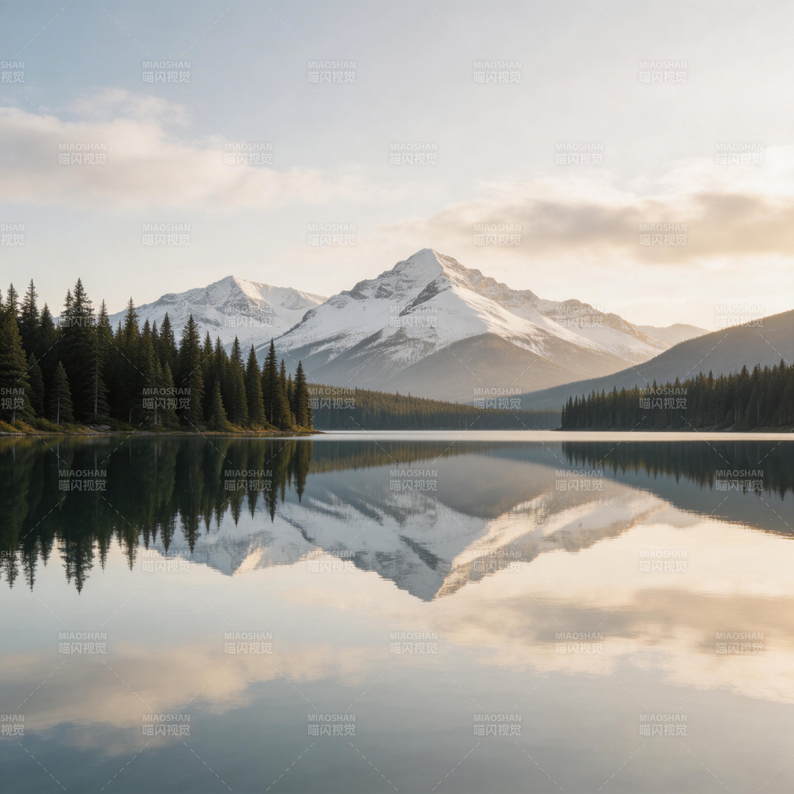 雪山倒影湖中图片