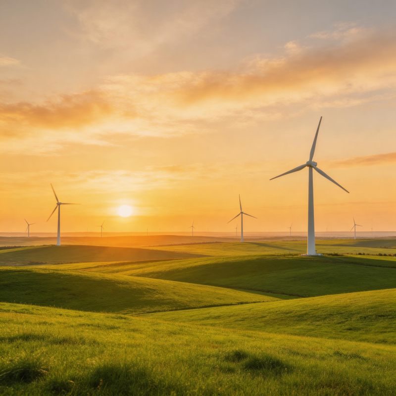 风车日落田园图片