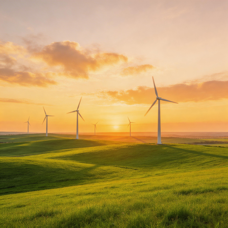 风车日落草原图片