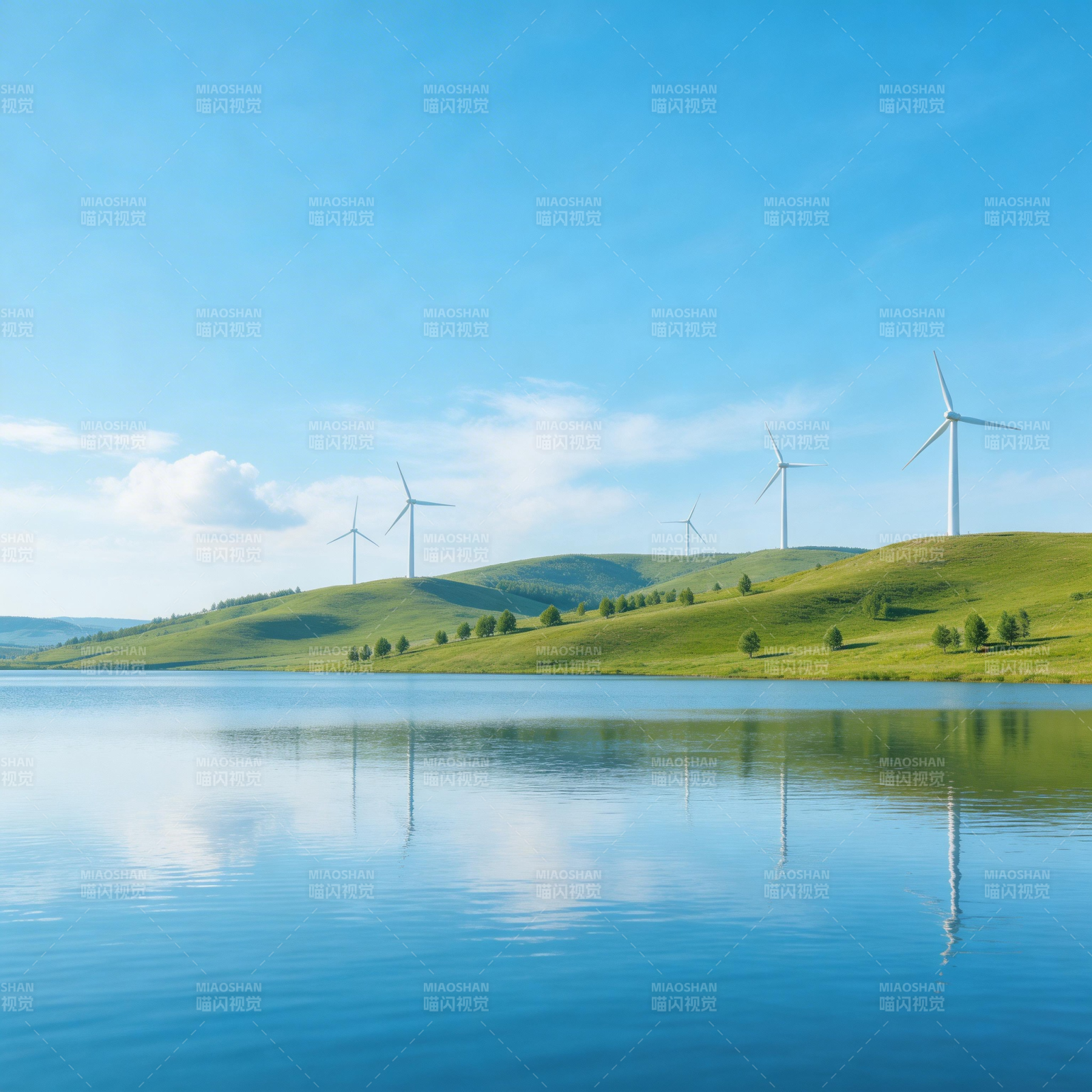 风车湖光美景图片