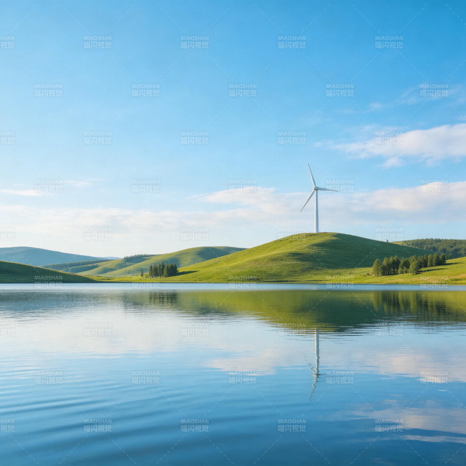 风车湖景图片
