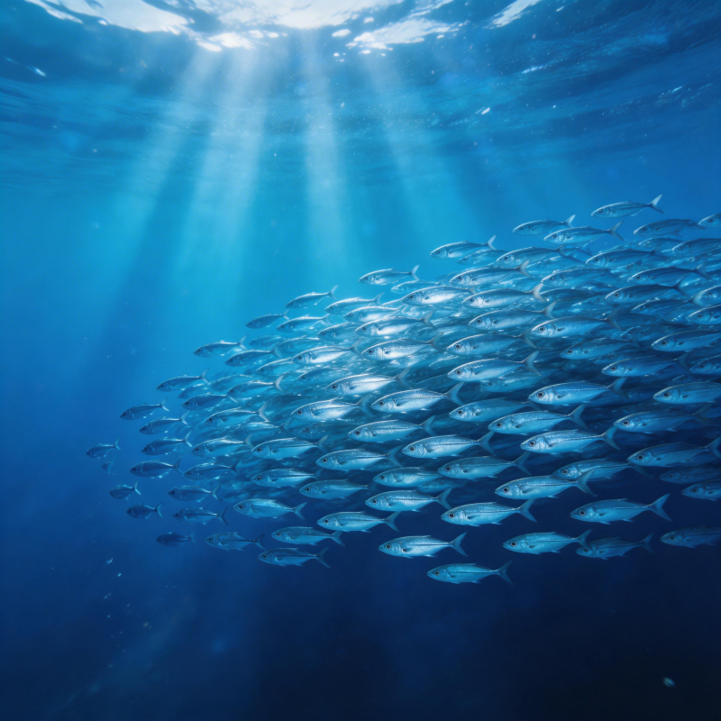 鱼群游弋深海蓝图片