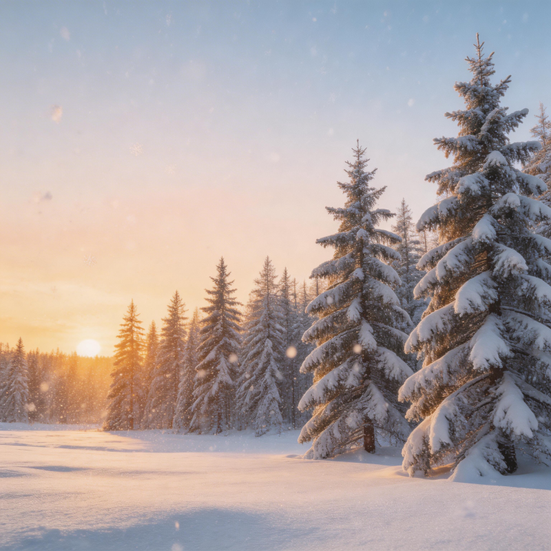 雪林晨曦图片