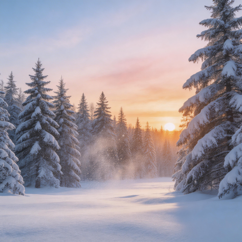雪林晨曦图片