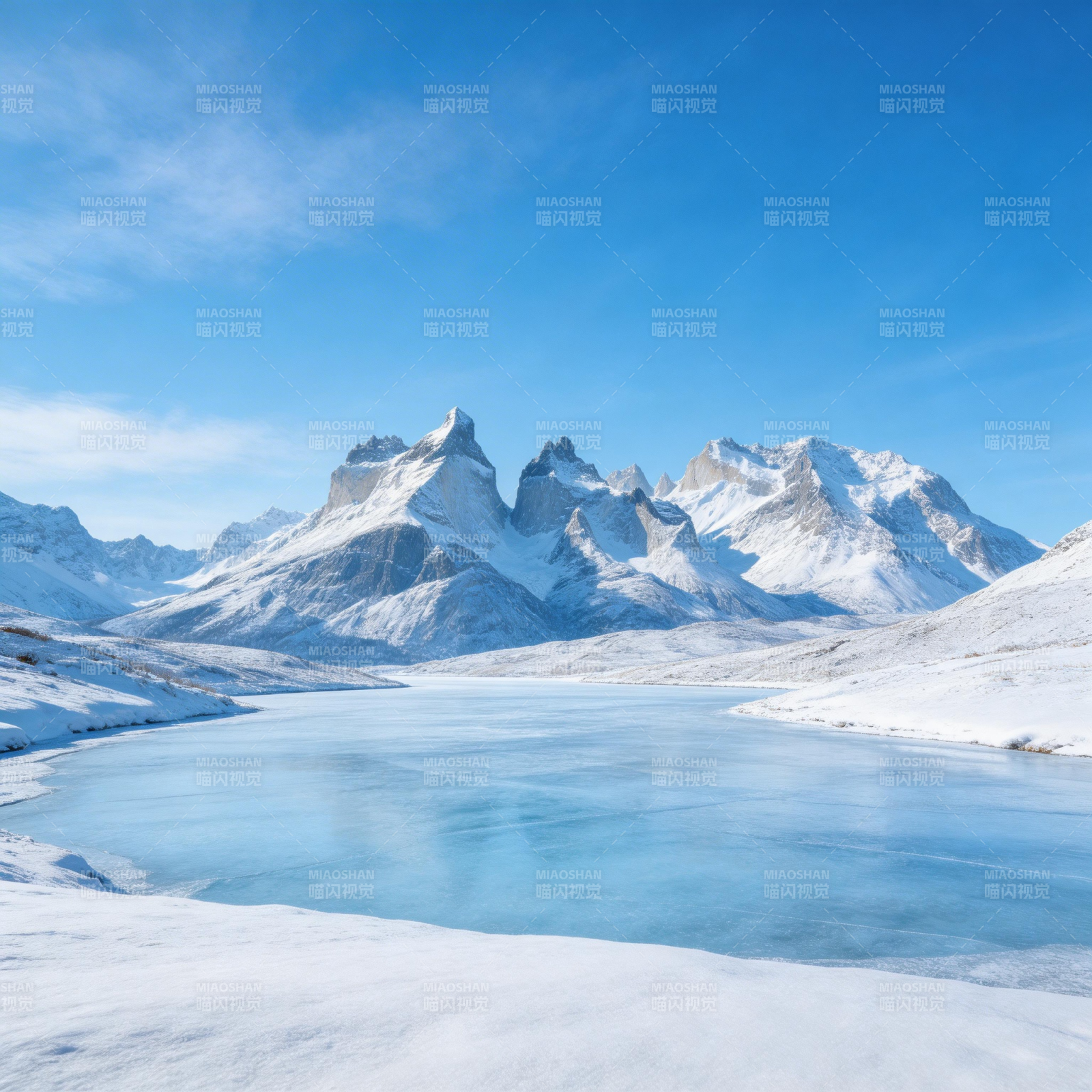 雪山冰湖美景图片