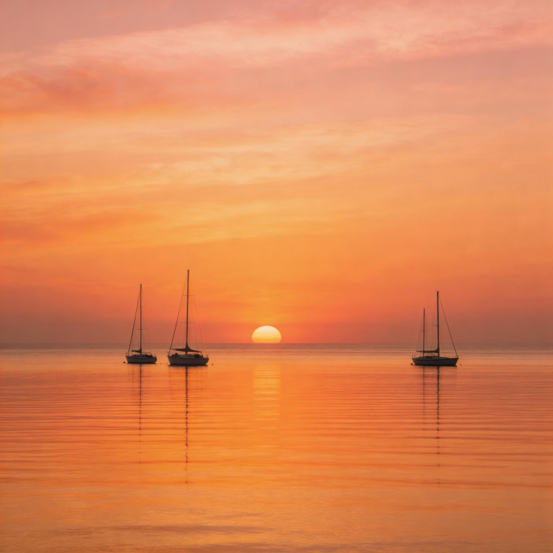 夕阳帆影静海图片