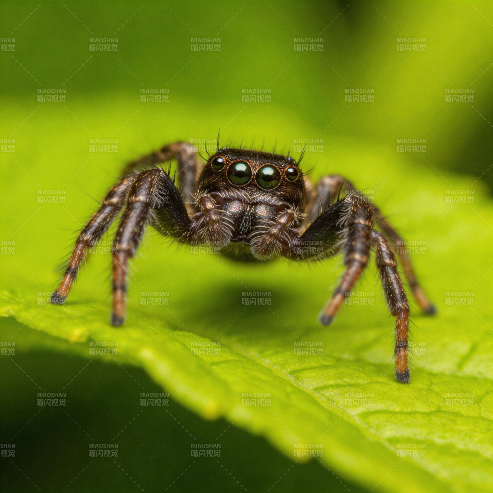 绿叶上的跳蛛图片