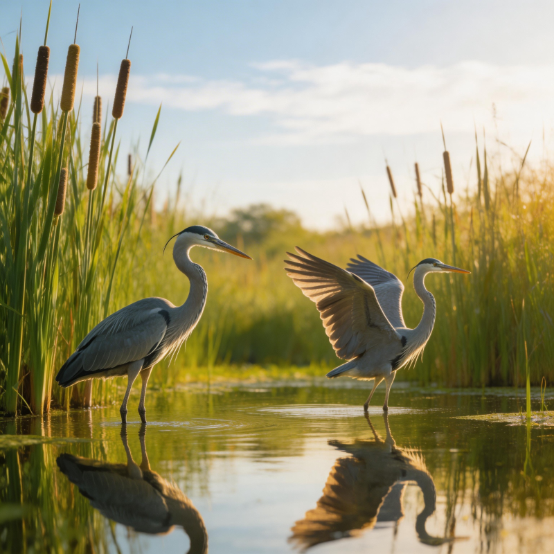 芦苇丛中鹭鸟翩跹图片