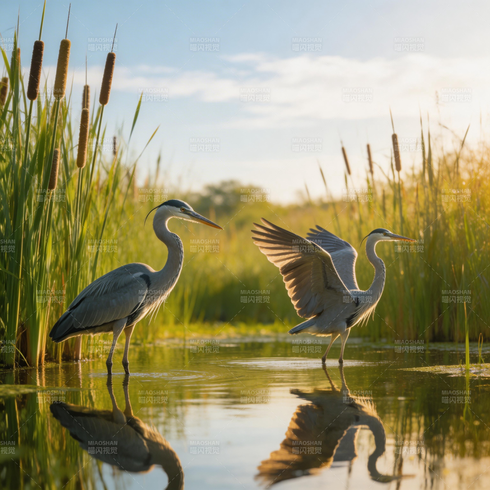 芦苇丛中鹭鸟翩跹图片