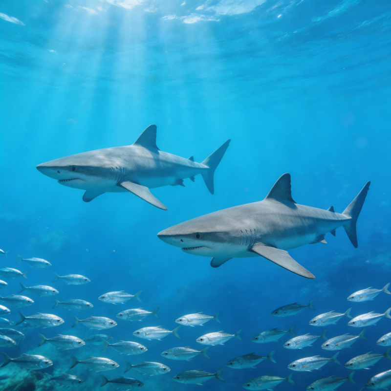 鲨鱼群游深海图片