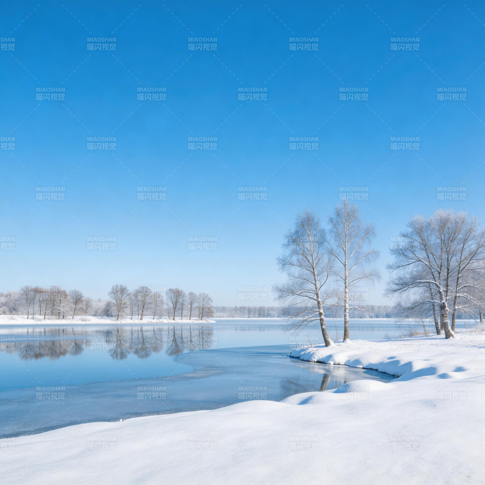 冬日湖畔雪景图片