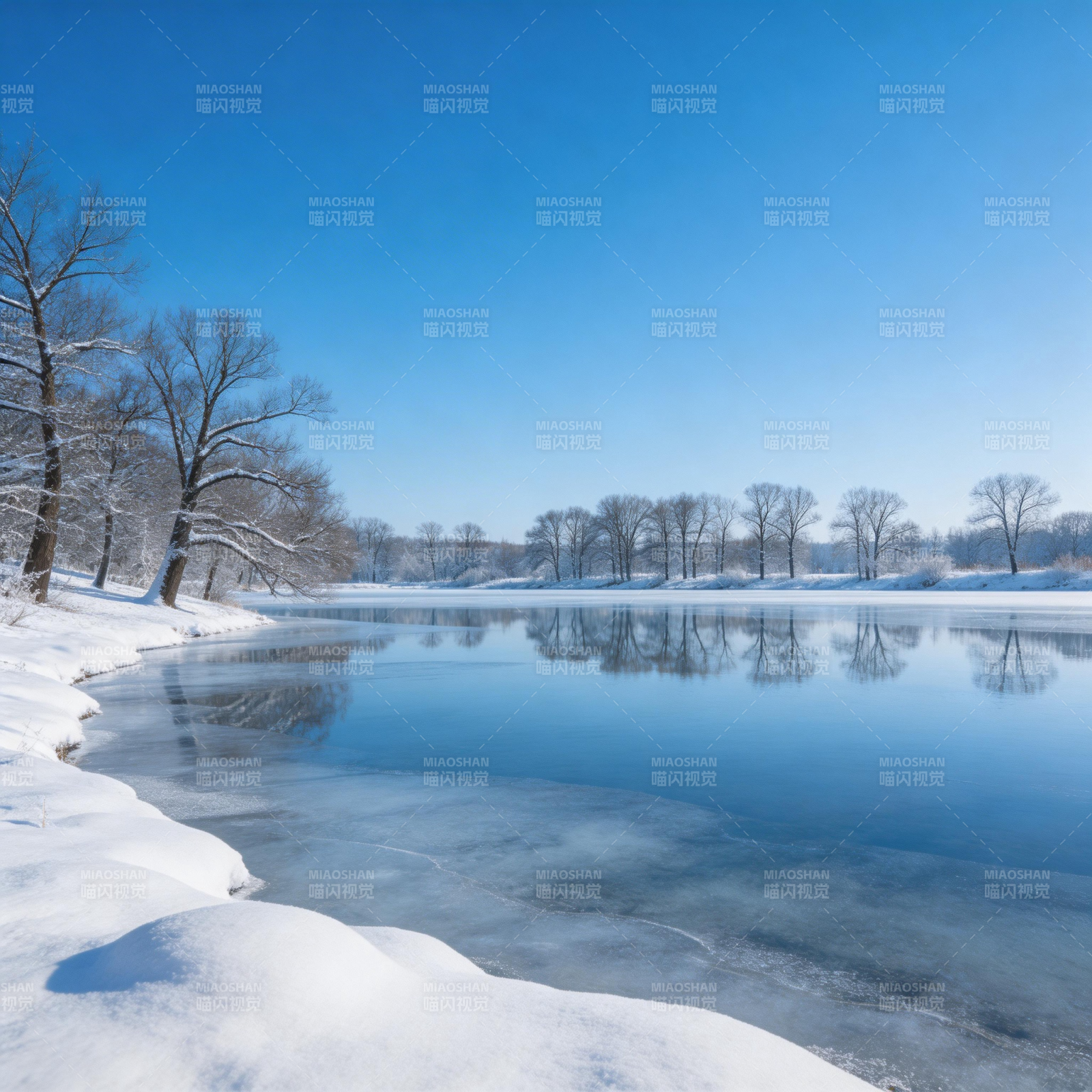冬日湖畔雪景图片