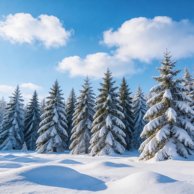 雪覆松林 冬日晴空图片